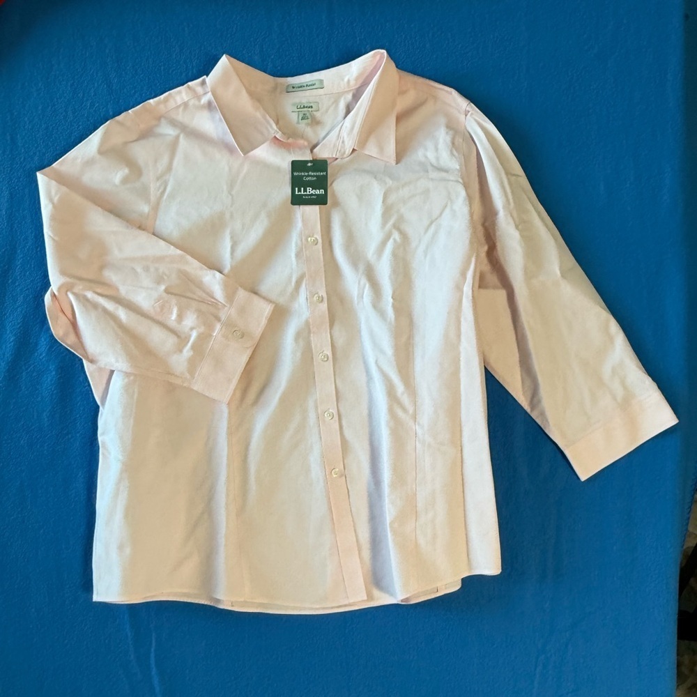 L.L. Bean NWT Wrinkle Resist Pink Button Down 3/4 Slv 100% Cotton Womens Sz 3x